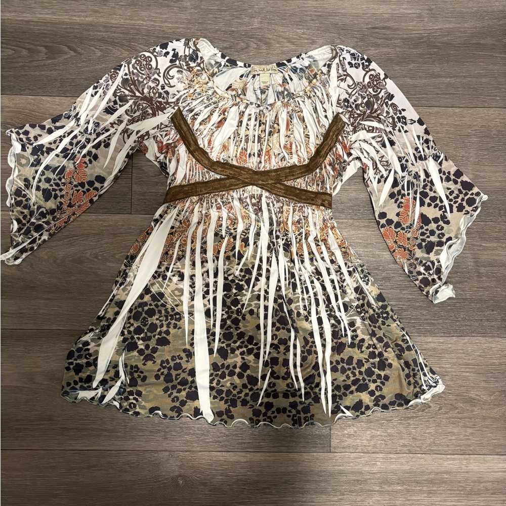 Live and Let Live Brown and Cream Casual Bell Sleeve top
